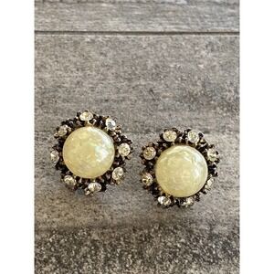 Vintage Clip Ons Clips Earrings Confetti Lucite Plastic Crystal Rhinestones